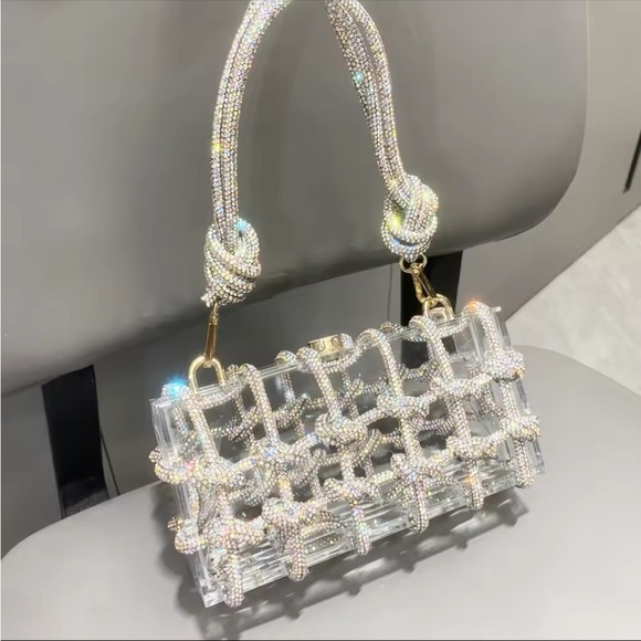 Silver Cage-Style Clutch with Transparent Design - Picture 1 of 7